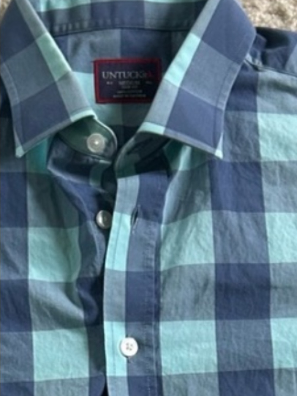 UNTUCKit Men’s Short-Sleeve Plaid Button-Down in Mint & Navy Slim Fit M